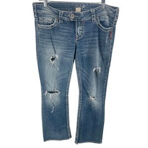 Silver Jeans Women's Distressed Stretch Tuesday Bootcut Jeans Blue Denim Size 31